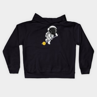 Cute Astronaut Playing Hockey Moon Cartoon Kids Hoodie